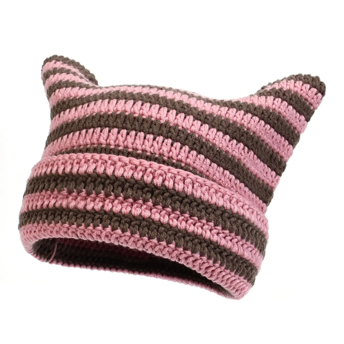 Autumn Winter Cute Cat Ears Cap, Streetwear Beanie Hat, Little Devil Striped Knitted Hat For Men Women, Kawaii Y2k Hat - SS69