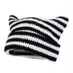 Autumn Winter Cute Cat Ears Cap, Streetwear Beanie Hat, Little Devil Striped Knitted Hat For Men Women, Kawaii Y2k Hat - SS69