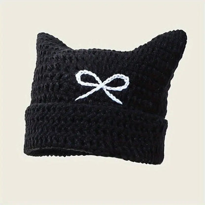 Autumn Winter Cute Cat Ears Cap, Streetwear Beanie Hat, Little Devil Striped Knitted Hat For Men Women, Kawaii Y2k Hat - SS69