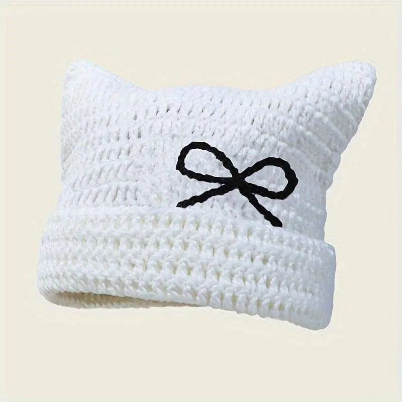 Autumn Winter Cute Cat Ears Cap, Streetwear Beanie Hat, Little Devil Striped Knitted Hat For Men Women, Kawaii Y2k Hat - SS69