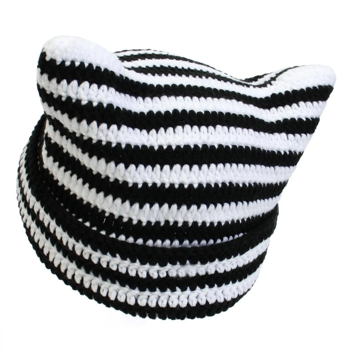 Autumn Winter Cute Cat Ears Cap, Streetwear Beanie Hat, Little Devil Striped Knitted Hat For Men Women, Kawaii Y2k Hat - SS69