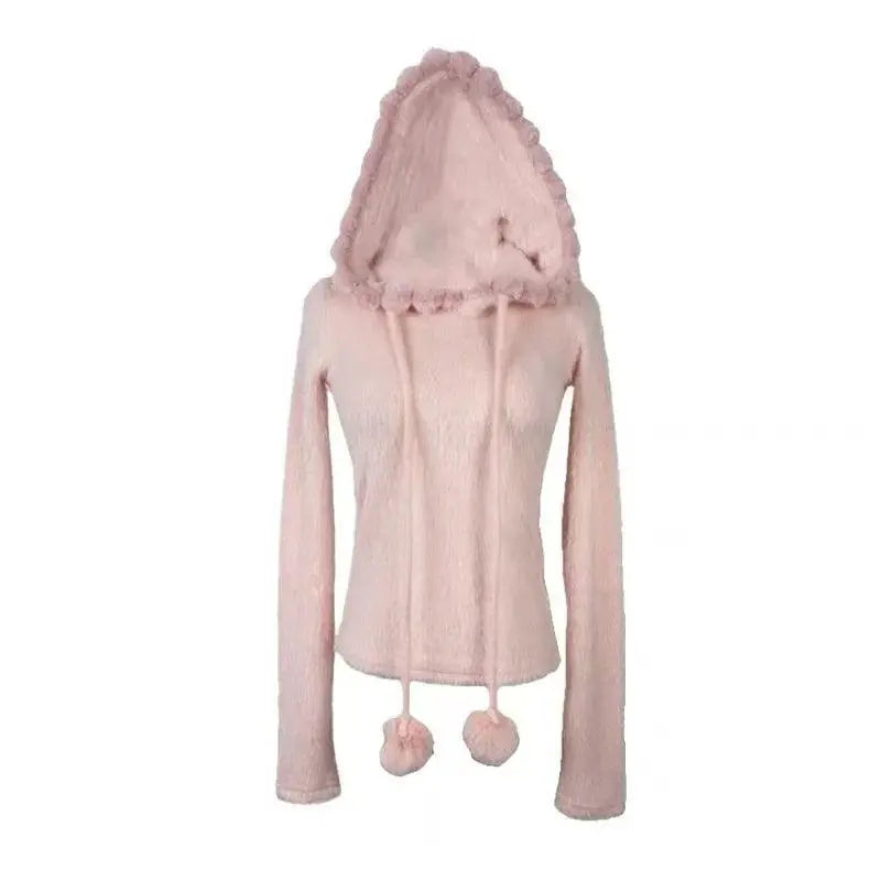 Autumn Winter Hooded Slim Pullover American Vintage College Style Knitwear Jacquard Sweater Women E-girl Long Sleeve Tops Chic SS69 40.69 Pink / M