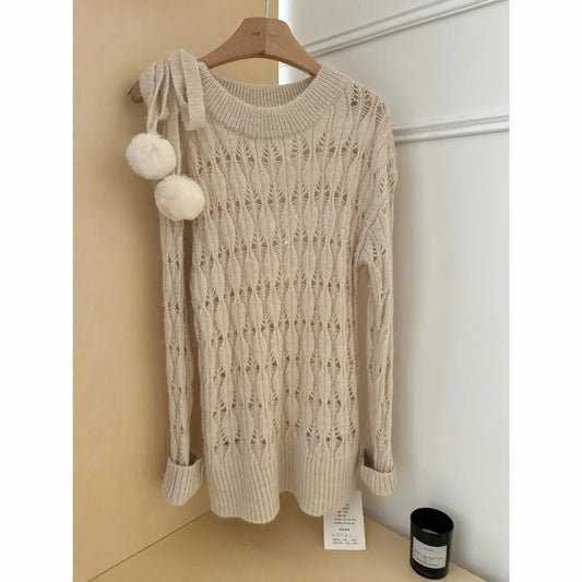 Autumn Winter Woman Korean Fashion Cute Core Sweet 2000s Sweater Elegant Oversize Knitwears Designer Aesthetic Chic Coquette SS69