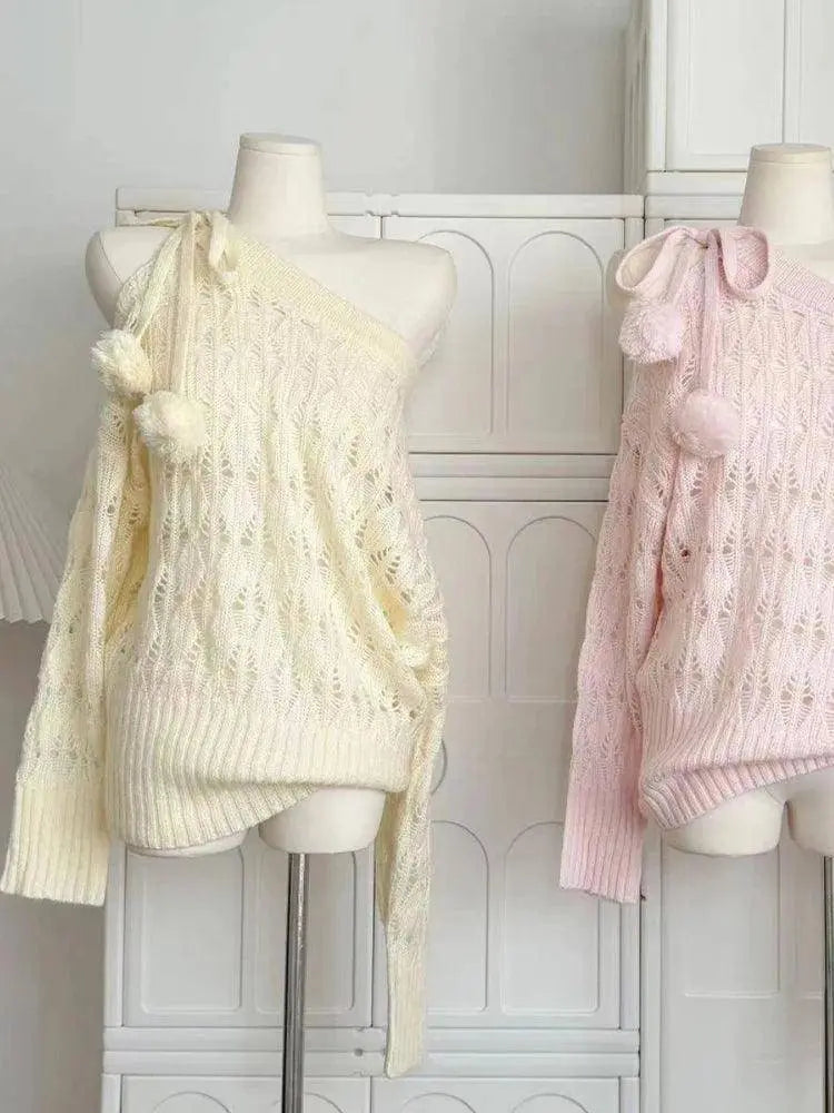 Autumn Winter Woman Korean Fashion Cute Core Sweet 2000s Sweater Elegant Oversize Knitwears Designer Aesthetic Chic Coquette SS69