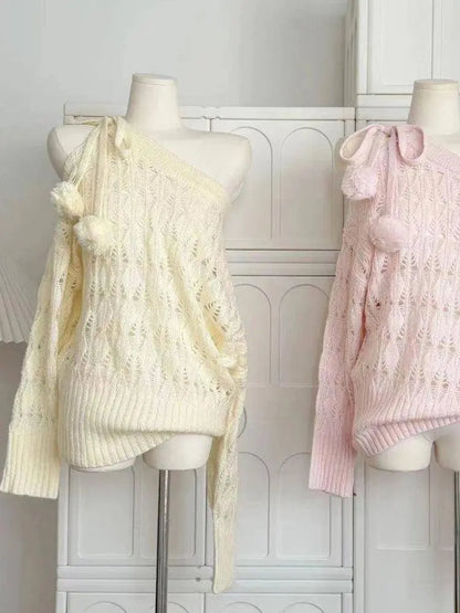 Autumn Winter Woman Korean Fashion Cute Core Sweet 2000s Sweater Elegant Oversize Knitwears Designer Aesthetic Chic Coquette SS69