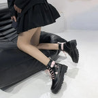 Autumn and Winter Fashion New Comfortable Fleece Warm Cross with Round Toe Cute Leather Women's Square Heel Ankle Boots - SS69