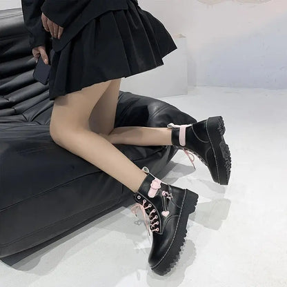 Autumn and Winter Fashion New Comfortable Fleece Warm Cross with Round Toe Cute Leather Women's Square Heel Ankle Boots - SS69