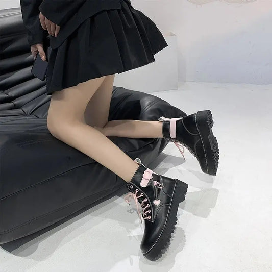 Autumn and Winter Fashion New Comfortable Fleece Warm Cross with Round Toe Cute Leather Women's Square Heel Ankle Boots - SS69