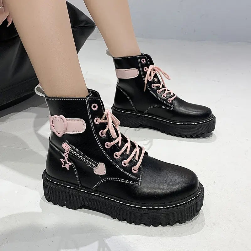 Autumn and Winter Fashion New Comfortable Fleece Warm Cross with Round Toe Cute Leather Women's Square Heel Ankle Boots - SS69