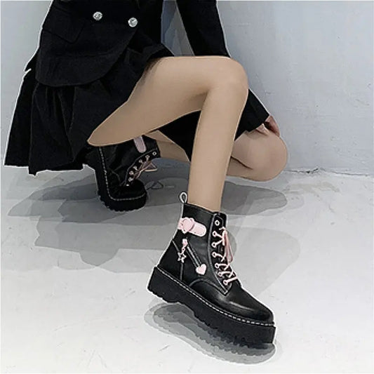 Autumn and Winter Fashion New Comfortable Fleece Warm Cross with Round Toe Cute Leather Women's Square Heel Ankle Boots - SS69