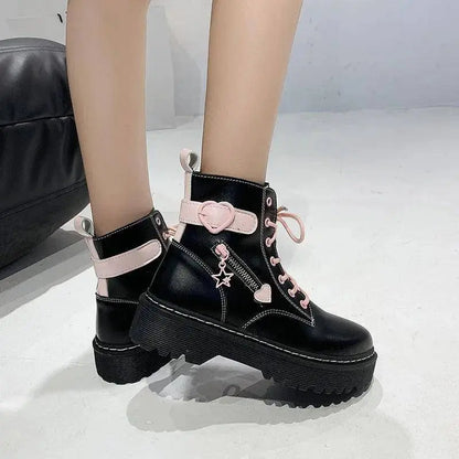 Autumn and Winter Fashion New Comfortable Fleece Warm Cross with Round Toe Cute Leather Women's Square Heel Ankle Boots - SS69