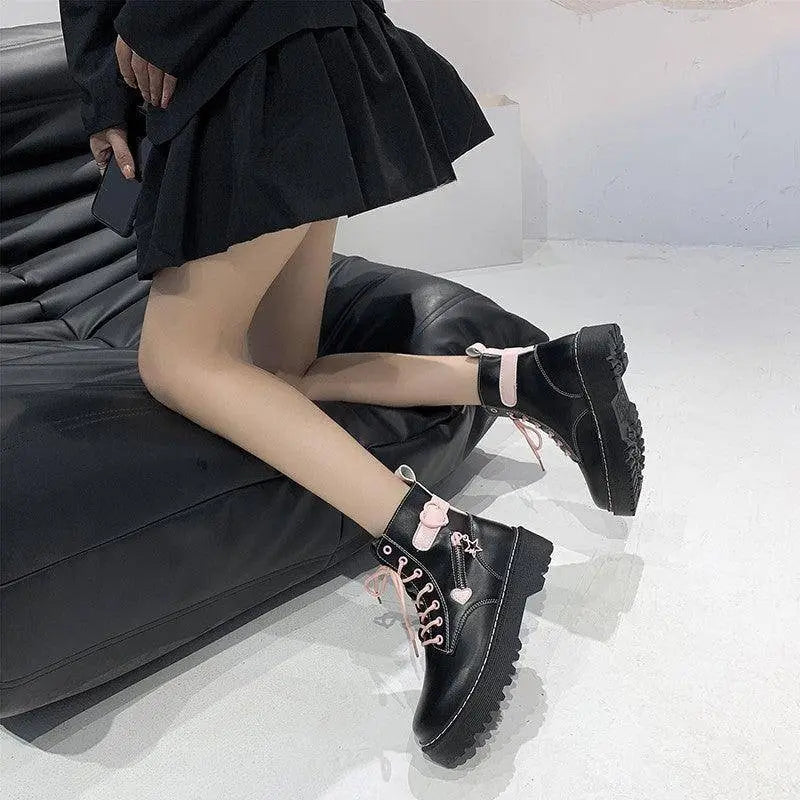 Autumn and Winter Fashion New Comfortable Fleece Warm Cross with Round Toe Cute Leather Women's Square Heel Ankle Boots - SS69