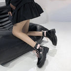 Autumn and Winter Fashion New Comfortable Fleece Warm Cross with Round Toe Cute Leather Women's Square Heel Ankle Boots - SS69