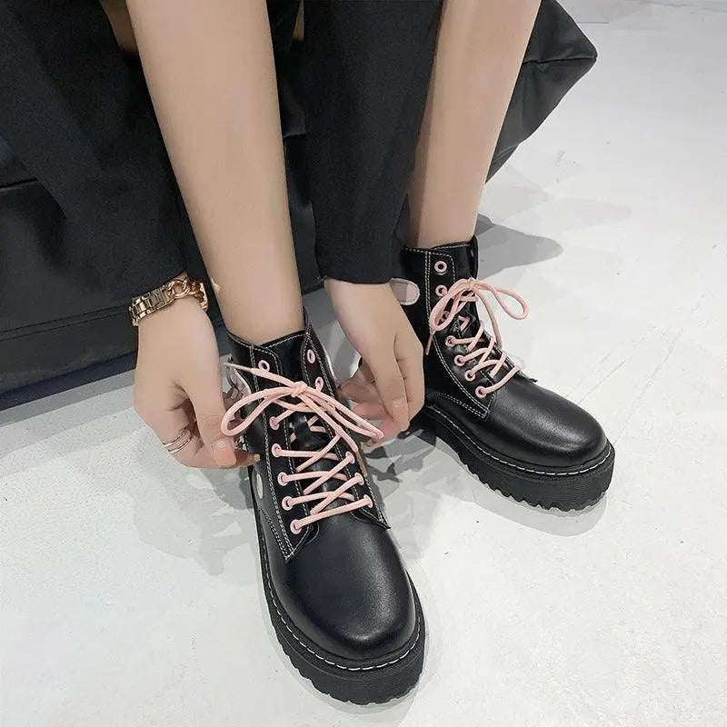 Autumn and Winter Fashion New Comfortable Fleece Warm Cross with Round Toe Cute Leather Women's Square Heel Ankle Boots - SS69