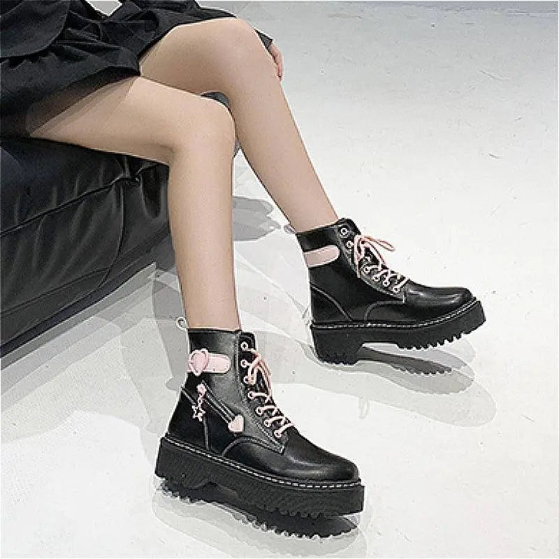 Autumn and Winter Fashion New Comfortable Fleece Warm Cross with Round Toe Cute Leather Women's Square Heel Ankle Boots - SS69