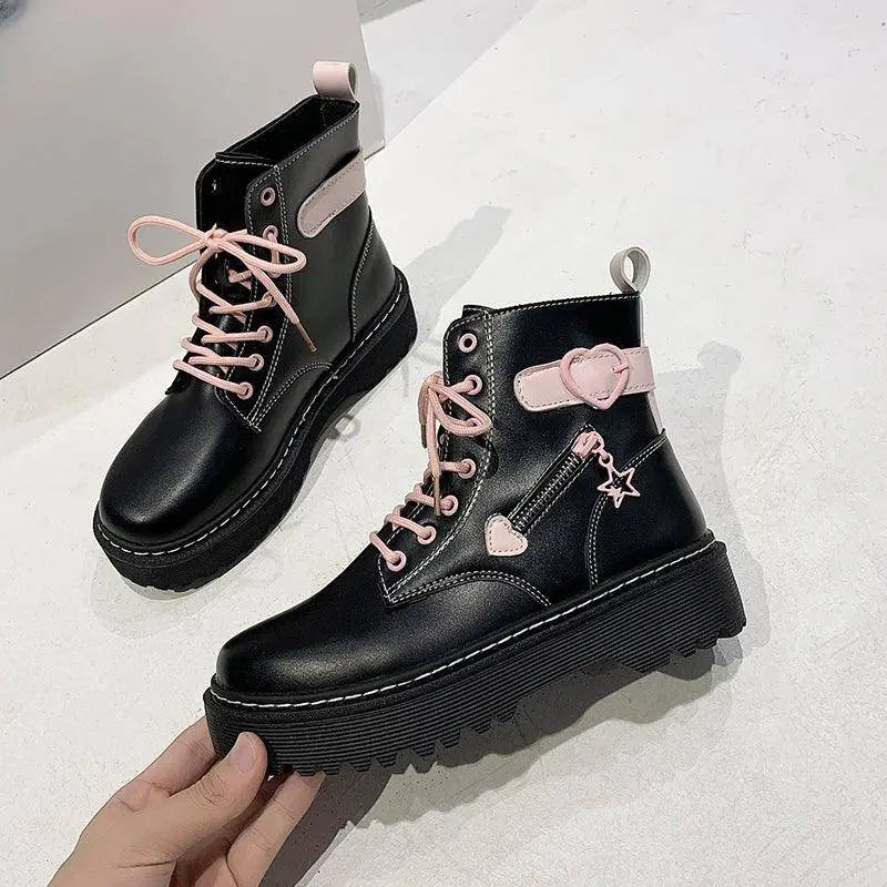 Autumn and Winter Fashion New Comfortable Fleece Warm Cross with Round Toe Cute Leather Women's Square Heel Ankle Boots - SS69
