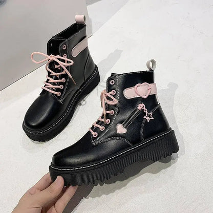 Autumn and Winter Fashion New Comfortable Fleece Warm Cross with Round Toe Cute Leather Women's Square Heel Ankle Boots - SS69