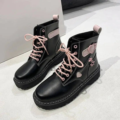 Autumn and Winter Fashion New Comfortable Fleece Warm Cross with Round Toe Cute Leather Women's Square Heel Ankle Boots - SS69