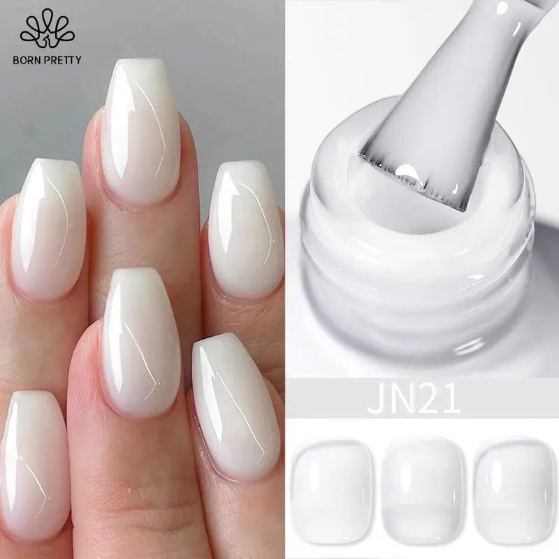 BORN PRETTY Milky White Jelly Nude Gel Nail Polish 10ml White Translucent Soak Off Gel Vernis Semi Permanent Need UV Light Cure - SS69