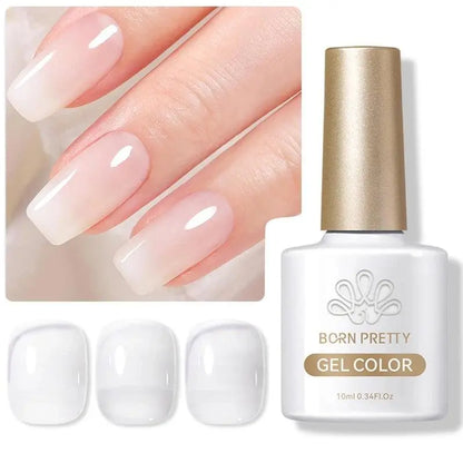 BORN PRETTY Milky White Jelly Nude Gel Nail Polish 10ml White Translucent Soak Off Gel Vernis Semi Permanent Need UV Light Cure - SS69