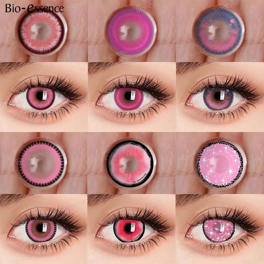 Bio-essence Pink Lenses 1 Pair Colored Contact Lenses for Eyes Anime Accessories Anime Lenses Cosplay Lenses Nezuko Colorcon - SS69