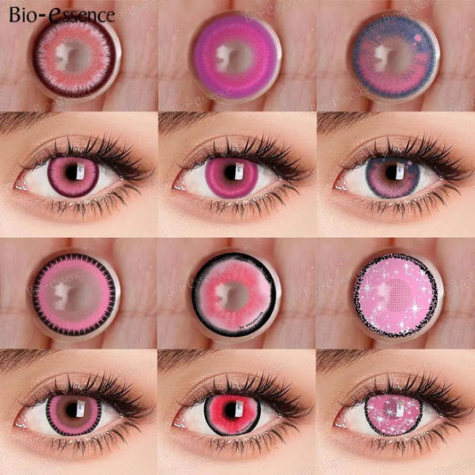 Bio-essence Pink Lenses 1 Pair Colored Contact Lenses for Eyes Anime Accessories Anime Lenses Cosplay Lenses Nezuko Colorcon - SS69
