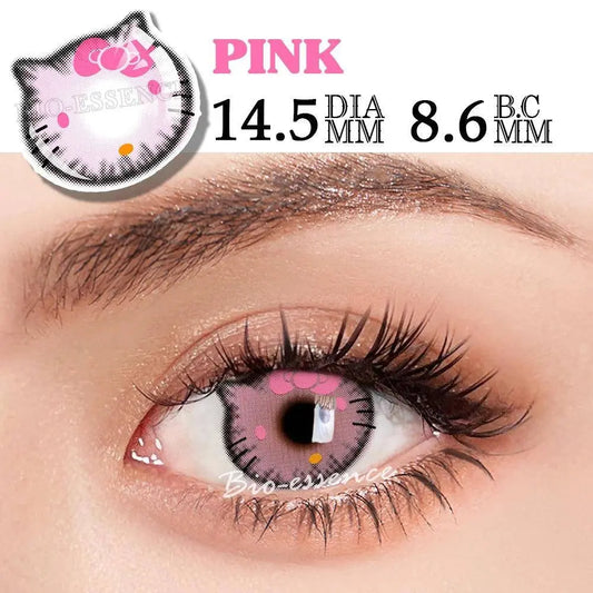 Bio-essence Pink Lenses 1 Pair Colored Contact Lenses for Eyes Anime Accessories Anime Lenses Cosplay Lenses Nezuko Colorcon - SS69