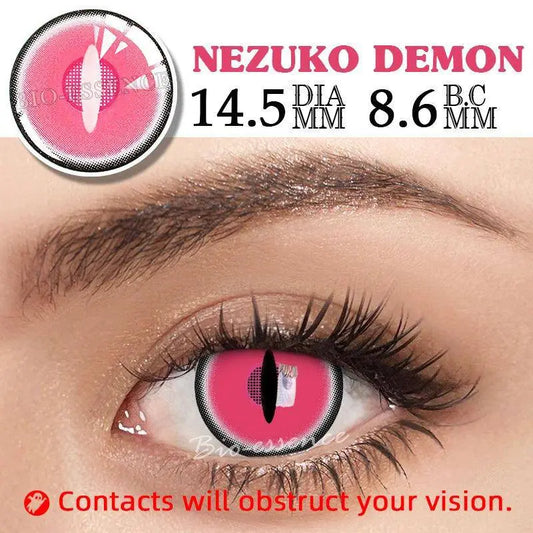 Bio-essence Pink Lenses 1 Pair Colored Contact Lenses for Eyes Anime Accessories Anime Lenses Cosplay Lenses Nezuko Colorcon - SS69
