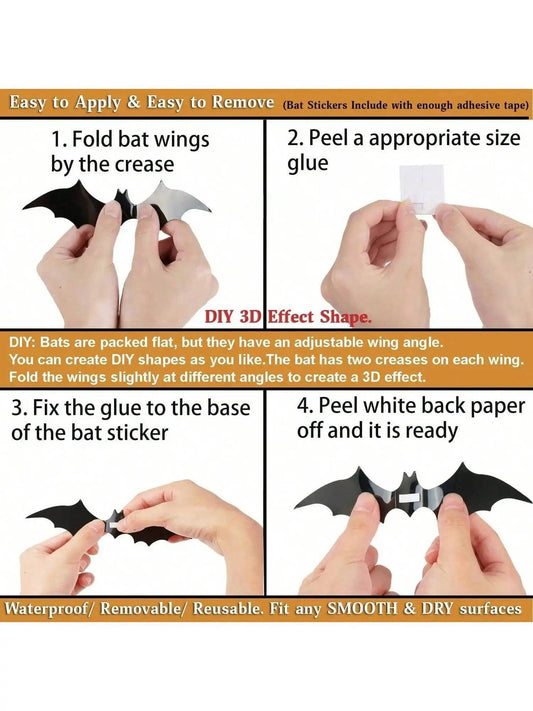Black Bats Wall Decor Halloween Decor (60 pcs, 3D Waterproof) - SS69