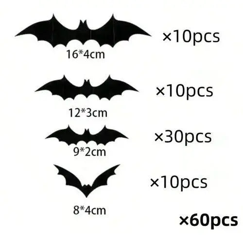 Black Bats Wall Decor Halloween Decor (60 pcs, 3D Waterproof) - SS69