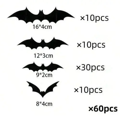 Black Bats Wall Decor Halloween Decor (60 pcs, 3D Waterproof) - SS69