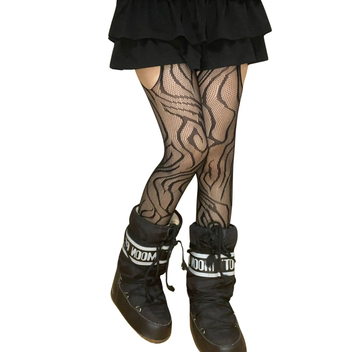 Black Vine Patterned Suspender Fishnet Tights - SS69