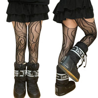 Black Vine Patterned Suspender Fishnet Tights - SS69