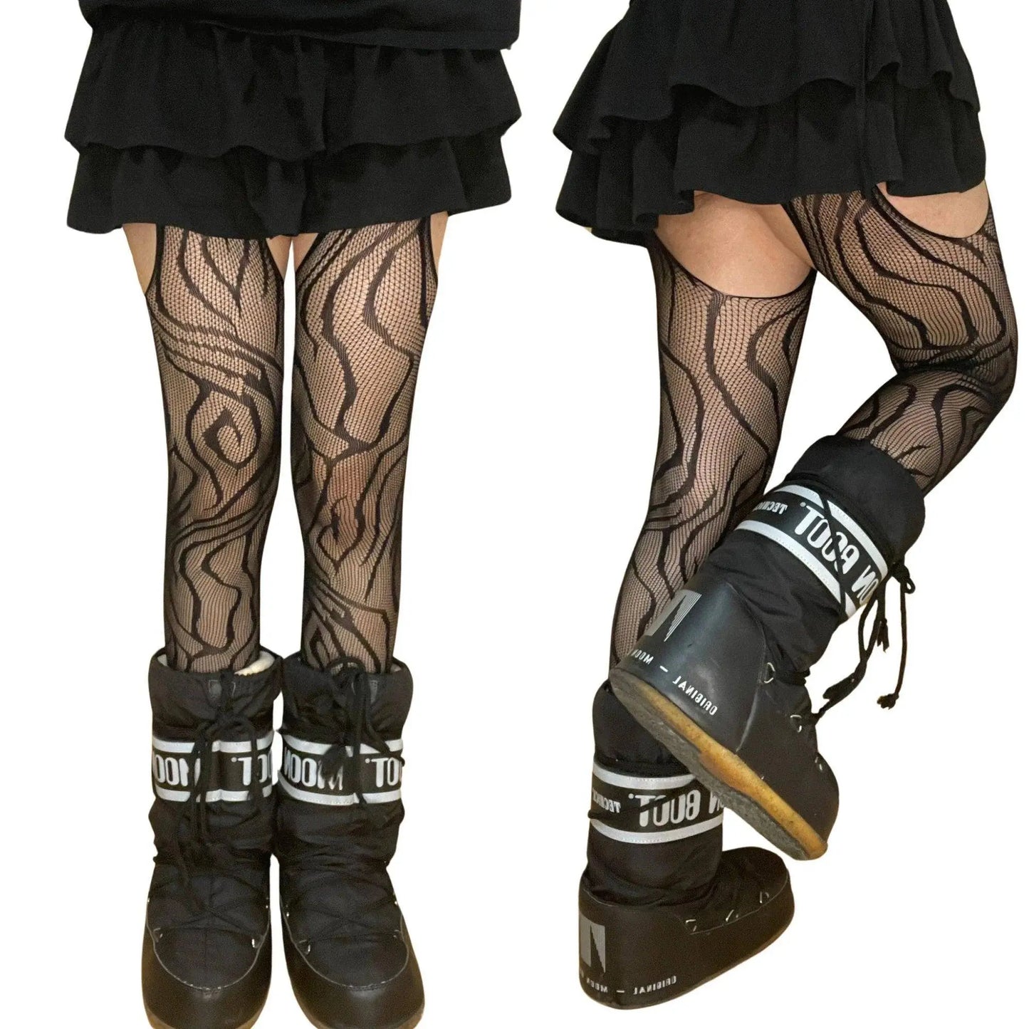 Black Vine Patterned Suspender Fishnet Tights - SS69