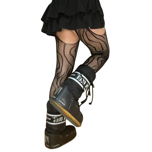 Black Vine Patterned Suspender Fishnet Tights - SS69