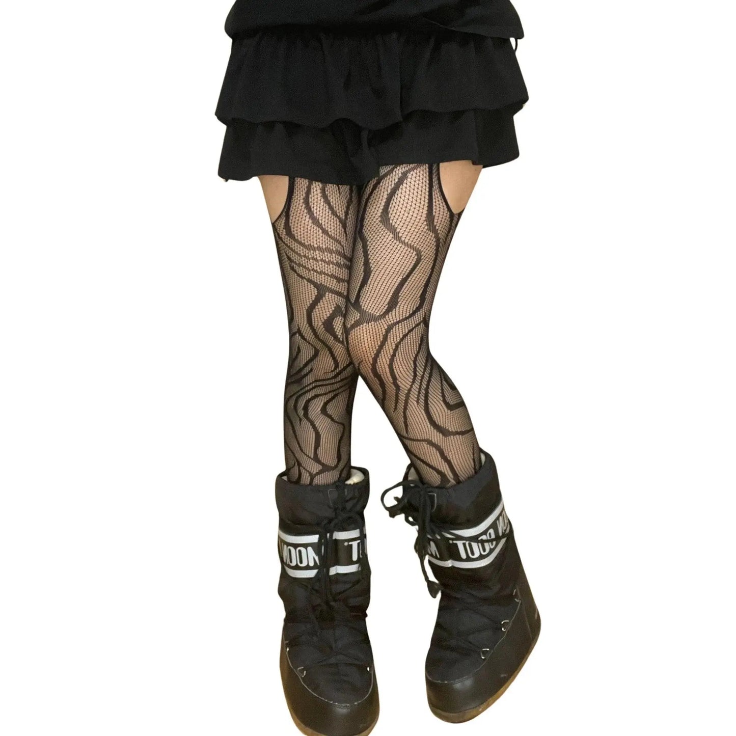 Black Vine Patterned Suspender Fishnet Tights - SS69