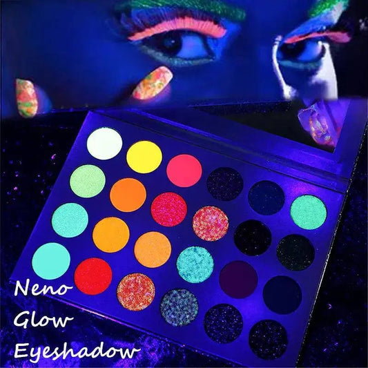 Blacklight UV Glow in Dark Fluorescent Eyeshadow Palette Stage Clubbing Neon Makeup Palette 24Colors Pigment Luminous Eye Shadow SS69