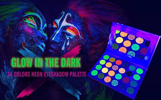 Blacklight UV Glow in Dark Fluorescent Eyeshadow Palette Stage Clubbing Neon Makeup Palette 24Colors Pigment Luminous Eye Shadow SS69