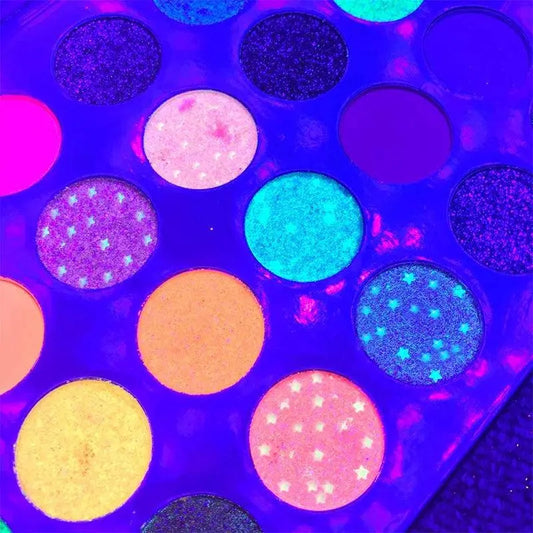 Blacklight UV Glow in Dark Fluorescent Eyeshadow Palette Stage Clubbing Neon Makeup Palette 24Colors Pigment Luminous Eye Shadow SS69