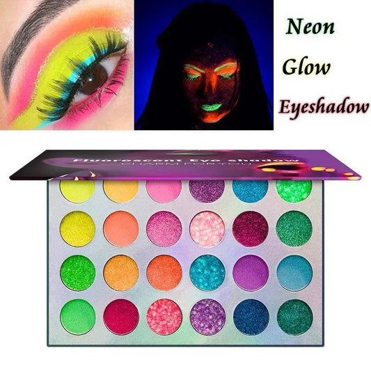 Blacklight UV Glow in Dark Fluorescent Eyeshadow Palette Stage Clubbing Neon Makeup Palette 24Colors Pigment Luminous Eye Shadow SS69