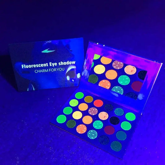 Blacklight UV Glow in Dark Fluorescent Eyeshadow Palette Stage Clubbing Neon Makeup Palette 24Colors Pigment Luminous Eye Shadow SS69