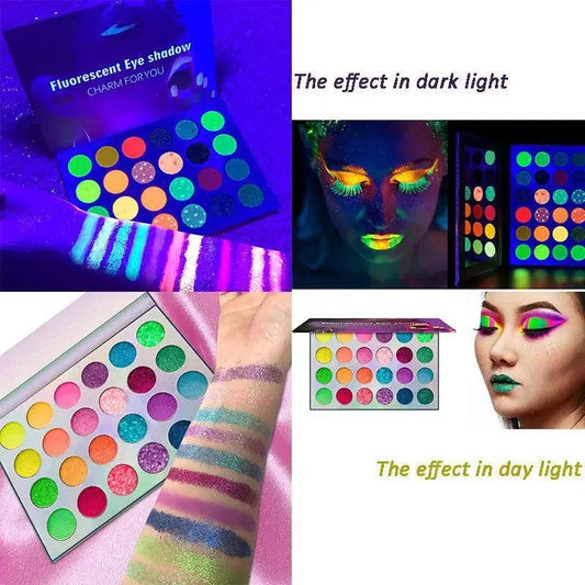 Blacklight UV Glow in Dark Fluorescent Eyeshadow Palette Stage Clubbing Neon Makeup Palette 24Colors Pigment Luminous Eye Shadow SS69