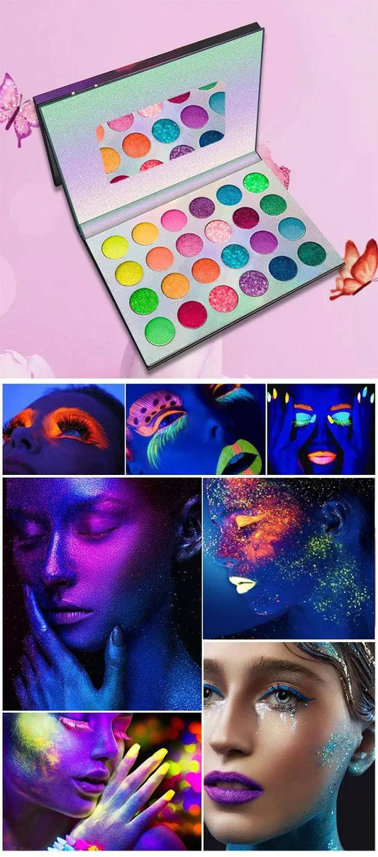 Blacklight UV Glow in Dark Fluorescent Eyeshadow Palette Stage Clubbing Neon Makeup Palette 24Colors Pigment Luminous Eye Shadow SS69