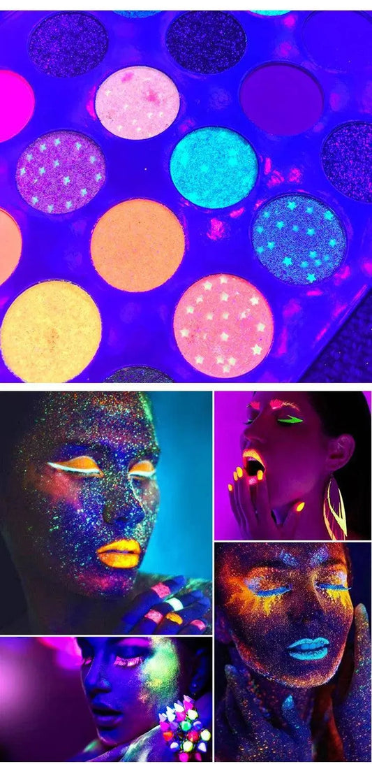 Blacklight UV Glow in Dark Fluorescent Eyeshadow Palette Stage Clubbing Neon Makeup Palette 24Colors Pigment Luminous Eye Shadow SS69