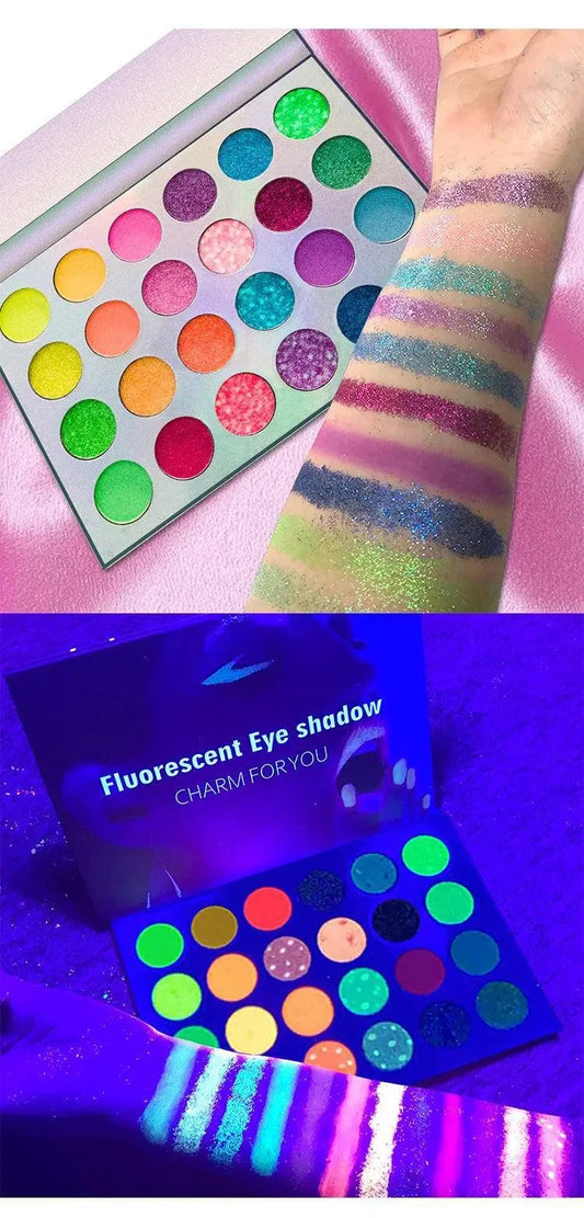 Blacklight UV Glow in Dark Fluorescent Eyeshadow Palette Stage Clubbing Neon Makeup Palette 24Colors Pigment Luminous Eye Shadow SS69