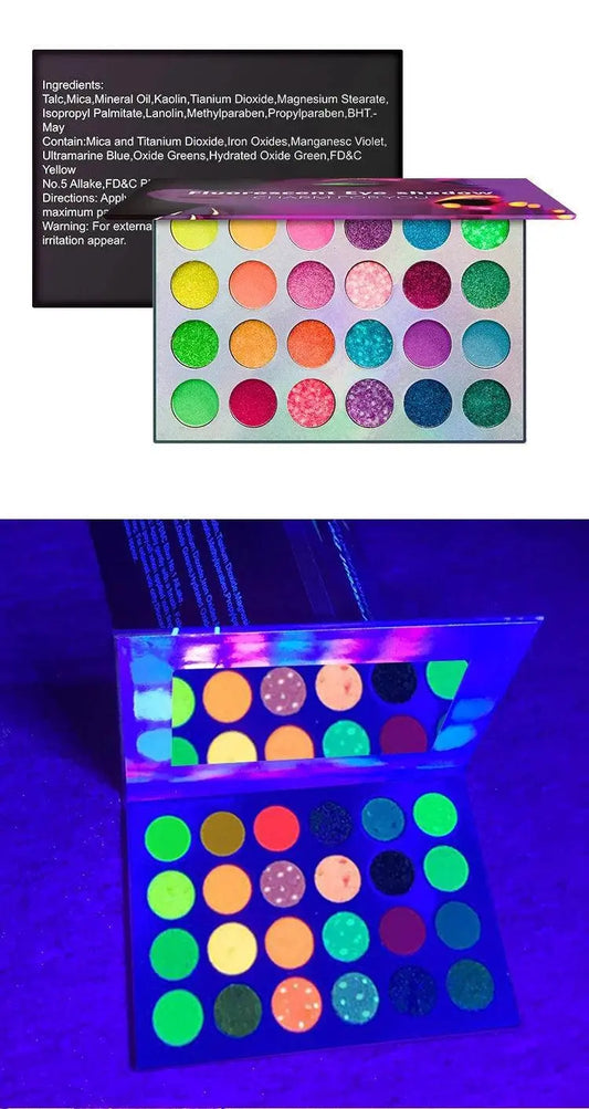Blacklight UV Glow in Dark Fluorescent Eyeshadow Palette Stage Clubbing Neon Makeup Palette 24Colors Pigment Luminous Eye Shadow SS69