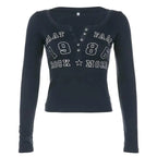 Blue Print T Shirt Streetwear Y2K Aesthetic Long Sleeve - SS69