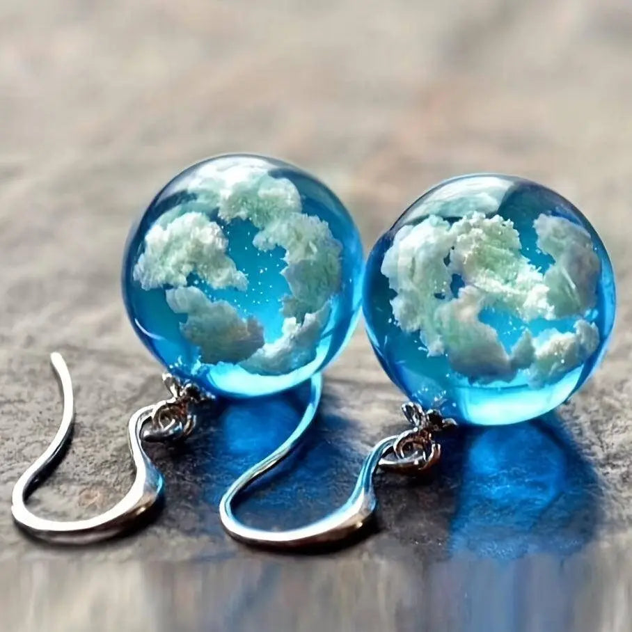 Blue Sky Cloud Design Bead Dangle Earrings Elegant Simple Style Trendy Holiday Ear Ornaments - SS69