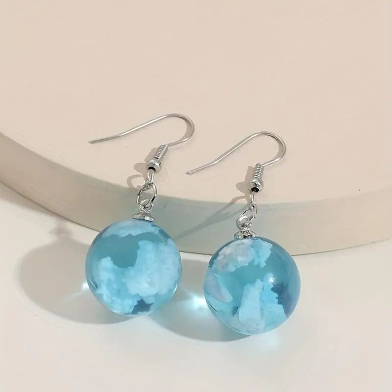 Blue Sky Cloud Design Bead Dangle Earrings Elegant Simple Style Trendy Holiday Ear Ornaments - SS69