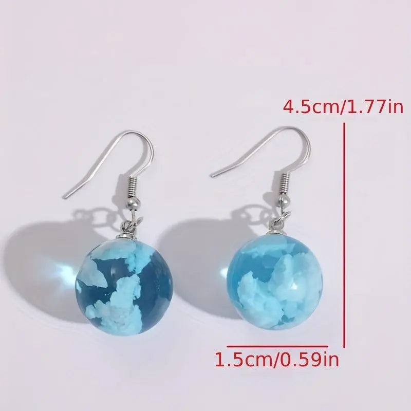 Blue Sky Cloud Design Bead Dangle Earrings Elegant Simple Style Trendy Holiday Ear Ornaments - SS69